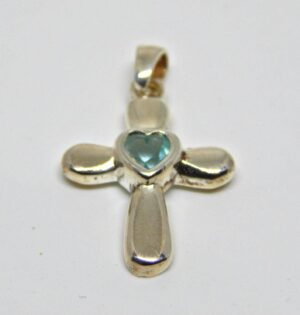 Natural Swiss Blue Topaz Pendant Necklace in 925 Sterling Silver, Heart & Love Pendant P0054-GS