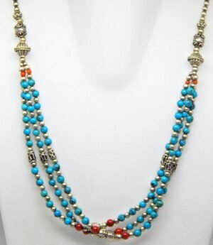 Natural Genuine, Coral, Turquoise Necklace-Natural Gemstone jewelry-sterling silver. Beaded Multi Necklace handmade necklace NL0016-GS