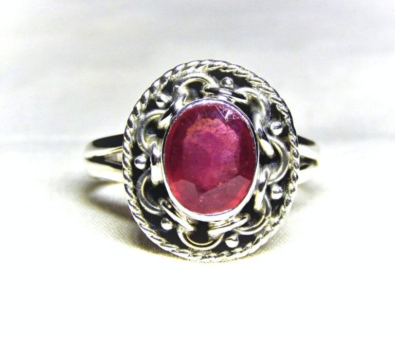 Sterling Silver Ruby Ring-Engagement Silver Ring-Promise Silver Ring-Handmade Birthstone Ring-Faceted Ruby Ring-Stackable Ring Gift For Her R0118-GS