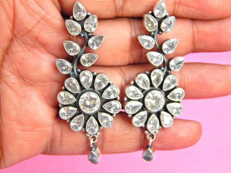 White Topaz Earrings stud 925 Sterling Silver , Gemstone Earrings , Flower Earrings Wedding Earrings , Silver Earrings Handmade earring E0776-GS