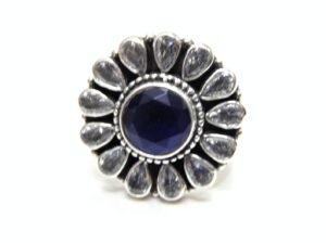 Natural Cubic zirconia blue onyx Ring 925 sterling Silver Jewelry Adjustable Ring Handmade Ring Wedding Ring Gift For Girl & Woman R0289-GS