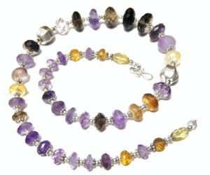 Genuine Smoky, Lemon Quartz Amethyst Beaded Necklace Multi Necklace 925 Sterling Silver Jewelry Gift For her, Natural Gemstone Jewelry NL0166-GS