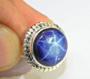 Natural Star Sapphire Rings 925 Sterling Silver Jewelry, Ring with gemstone Star Sapphire Round Cabochon , Linde Star Ring, Wedding Ring R0282-GS