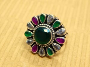 Floral Rings Sterling 925 Silver Rings Natural Multi Gemstones Rings Wedding Rings Gift For Her Boho Rings Adjustable Rings Indian Rings R0266-GS