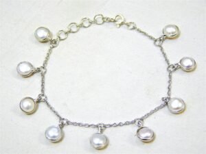 Natural round Shape pearl Bracelet in 925 Sterling Silver, Vintage Bracelet, Bezel Bracelet, handmade Jewelry Genuine Pearl Silver Bracelet BR0053-GS
