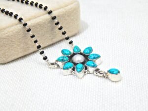 Awesome 925 sterling silver black beads chain necklace, gorgeous flower design pendant, traditional style brides mangalsutra necklace set NL0125-GS