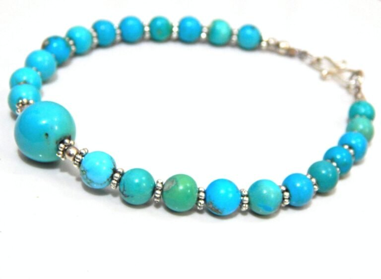 Natural Arizona Turquoise Bracelet 925 Sterling Silver Beaded Bracelet Blue Gemstone Bracelet December Birthstone Bracelet Gift Item BB0001-GS