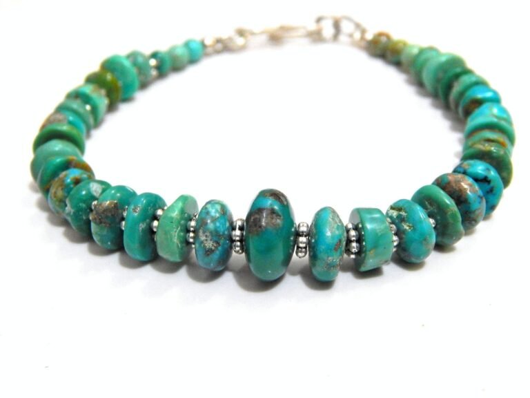 Natural Beaded Turquoise Bracelet 925 sterling Silver Bracelet Blue Gemstone Bracelet Beaded Jewelry Gift Item December Birthstone Bracelet BB0002-GS