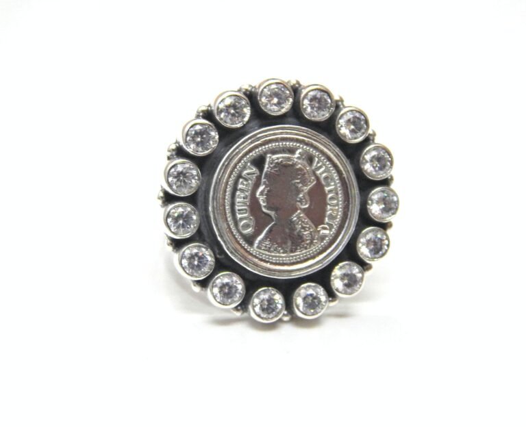 Victoria Queen Coin Cubic Zirconia Rings 925 Sterling Silver Jewelry Wedding Ring Adjustable Ring Handmade Ring Silver Jewelry Gift For Girl R0204-GS