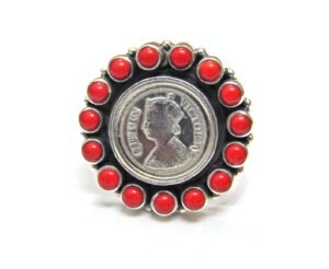 Natural Coral Ring In 925 Sterling Silver Wedding Ring Victoria Queen Coin Gift Item Handmade Ring Vintage Ring Girl Women Ring Gift for Her R0200-GS
