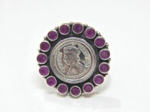 Indian Ruby Ring 925 Sterling Silver Ring Victoria Queen Coin Ring Handmade Ring Oxidized Ring Wide Ring Designer Ring gift for her R0191-GS
