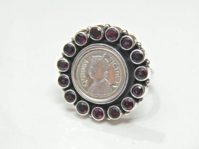 Victoria Queen Coin Natural Garnet Ring 925 sterling silver jewelry gemstone ring handmade ring women ring gift for her flower ring garnet E0619-GS