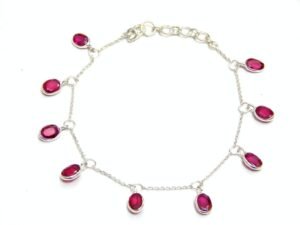 Ruby Bracelet 925 Sterling Silver, Dainty Multi Gemstones Bracelet, Handmade Bracelet Wedding Jewelry, Gemstone Ruby Faceted, Gift For Her BR0030-GS