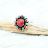 Natural Coral & Turquoise Ring in 925 Sterling Silver | 925 Sterling Silver Ring | Blue Turquoise Ring | Red Coral Ring | Flower Ring R0369-GS