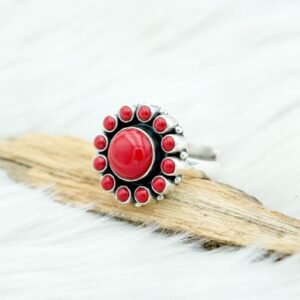 Natural Coral ring in Silver 925 Sterling Silver Ring Handmade With Sterling silver Vintage and oriental Ring gift for her fine ring R0163-GS
