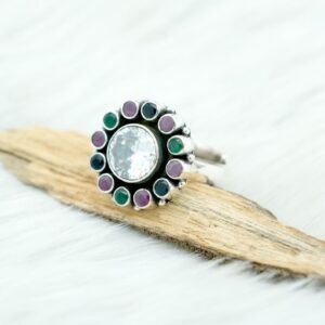 925 Silver Ring Multi Color Ring Natural Gemstones Ring Emerald Ring Sapphire Ring Ruby Ring Zircon Ring Adjustable Ring Women's Ring R0162-GS