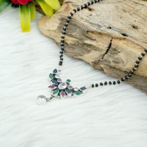 Natural Mangalsutra Necklace Sterling 925 Silver Necklace Gift For Her Gemstone Necklace Sapphire necklace Emerald Necklace Ruby Necklace NL0217-GS