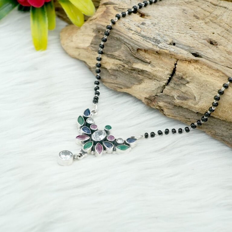 Natural Mangalsutra Necklace Sterling 925 Silver Necklace Gift For Her Gemstone Necklace Sapphire necklace Emerald Necklace Ruby Necklace NL0217-GS