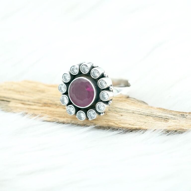 Pink Ruby Ring Cubic Zirconia Ring Sterling 925 Silver Ring Natural Multi Gemstones Ring Wedding Ring Gift For Her Boho Ring Adjustable Ring R0153-GS