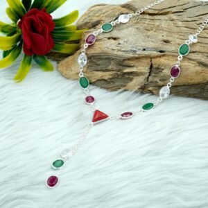 Multi Color Necklace Sterling 925 Silver Necklace Emerald Necklace Ruby Necklace Coral Necklace CZ Necklace Wedding Necklace Gift For Her NL0207-GS