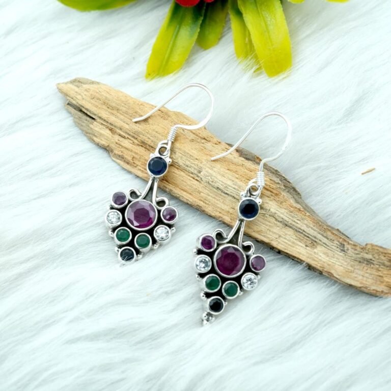 925 Silver Earring Natural Gemstone Earring Emerald Earring Ruby Earring Sapphire Earring Wedding Earring Multi Color Earring E0416-GS
