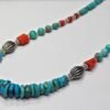 Natural Coral & Turquoise Gemstone Beaded Necklace in 925 Sterling Silver Natural Multi Gemstones Necklace Anniversary Gift handmade gift NL0158-GS