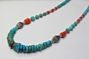 Natural Coral & Turquoise Gemstone Beaded Necklace in 925 Sterling Silver Natural Multi Gemstones Necklace Anniversary Gift handmade gift NL0158-GS