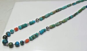 Natural Coral & Turquoise Gemstone Beaded Necklace in 925 Sterling Silver Natural Multi Gemstones Necklace Anniversary Gift handmade gift NL0157-GS