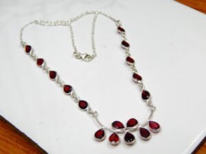 Garnet necklace 925 Sterling silver jewelry Natural Garnet Faceted gemstone handmade necklace gift for her NL0142-GS