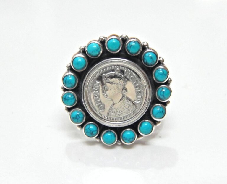 Natural Turquoise Ring Victoria Queen Coin Sterling Silver Ring for Women Turquoise Gemstone Jewelry Natural Turquoise Ring handmade ring R0199-GS