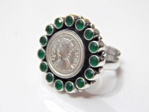 Natural Green onyx Ring 925 sterling Silver Victoria Queen Coin Adjustable Ring Handmade Ring Wedding Ring Gift For Girl Woman Gift Item R0190-GS