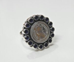 Natural Blue Onyx Ring in 925 Sterling Silver Victoria Queen Coin Floral Jewelry Silver Blue onyx ring Onyx Ring Handmade ring gift for her R0194-GS
