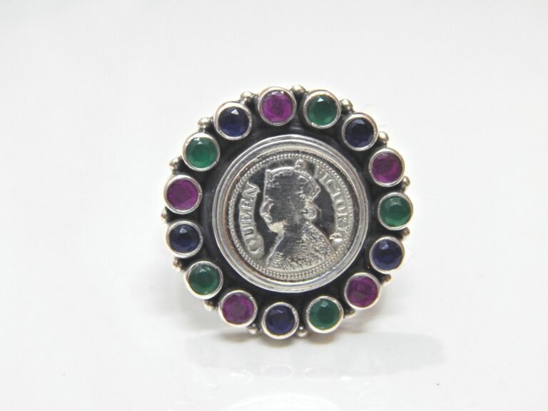 Victoria Queen Coin Natural Ruby Emerald & Sapphire Ring In 925 Sterling Silver Multi Stone Ring Silver Jewelry For Girl And Women Gift Item R0193-GS