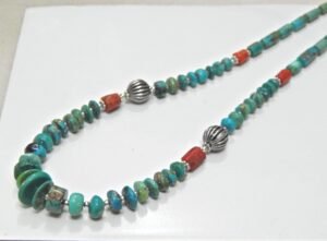 Natural Coral & Turquoise Gemstone Beaded Necklace in 925 Sterling Silver Natural Multi Gemstones Necklace Anniversary Gift handmade gift NL0159-GS