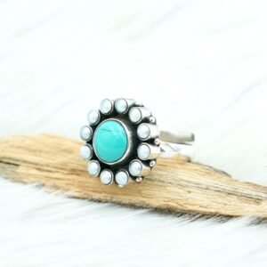 Natural Turquoise & Freshwater Pearl Ring 925 Sterling Silver Multi Color Ring Floral Jewelry Ring Adjustable Ring Gift For Her R0164-GS