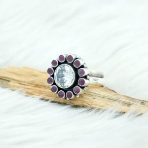 Pink Ruby Ring Cubic Zirconia Ring Sterling 925 Silver Ring Natural Gemstones Ring Wedding Ring Gift For Her Boho Ring Adjustable Ring R0161-GS