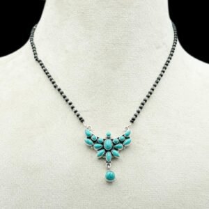 925 sterling silver Necklace Blue Turquoise Necklace black beads chain necklace flower pendant traditional style mangalsutra necklace NL0220-GS