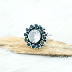 Blue Sapphire Ring Cubic Zirconia Ring Sterling 925 Silver Ring Natural Gemstones Ring Wedding Ring Gift For Her Boho Ring Adjustable Ring R0151-GS