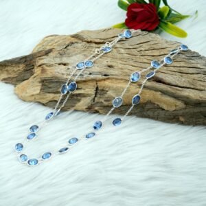 Blue Sapphire Necklace Sterling 925 Silver Necklace Natural Gemstones Long Necklace Wedding Necklace Minimalist Necklace Gift For Her NL0199-GS