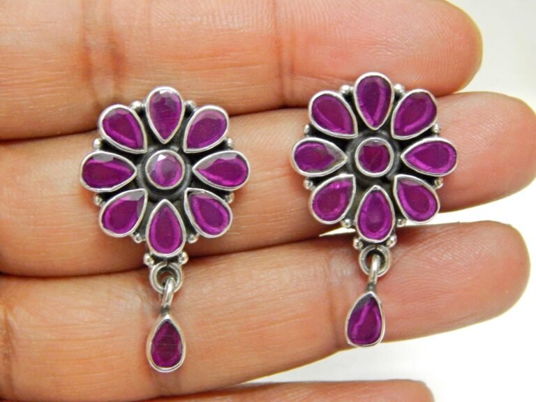Ruby Earring Stud ,925 Sterling Silver Jewelry earring with gemstone Ruby, Handmade, Gift for Girls & Women handmade earring E0901-GS