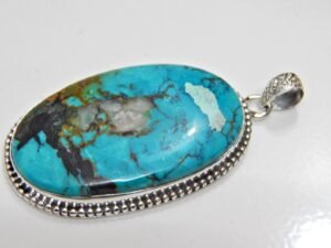 Natural Turquoise Pendant -925 Sterling Silver Jewelry- Gemstone Turquoise-Cabochon Handmade Pendant- For Girls & Women Gift Pendant P0032-GS