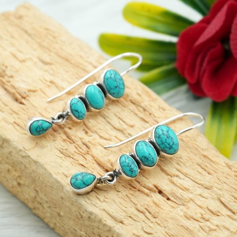 Turquoise Earring Sterling 925 Silver Handmade Earring Natural Blue Turquoise Gemstone Earring Wedding Earring Jewelry Gift For Her E0163-GS