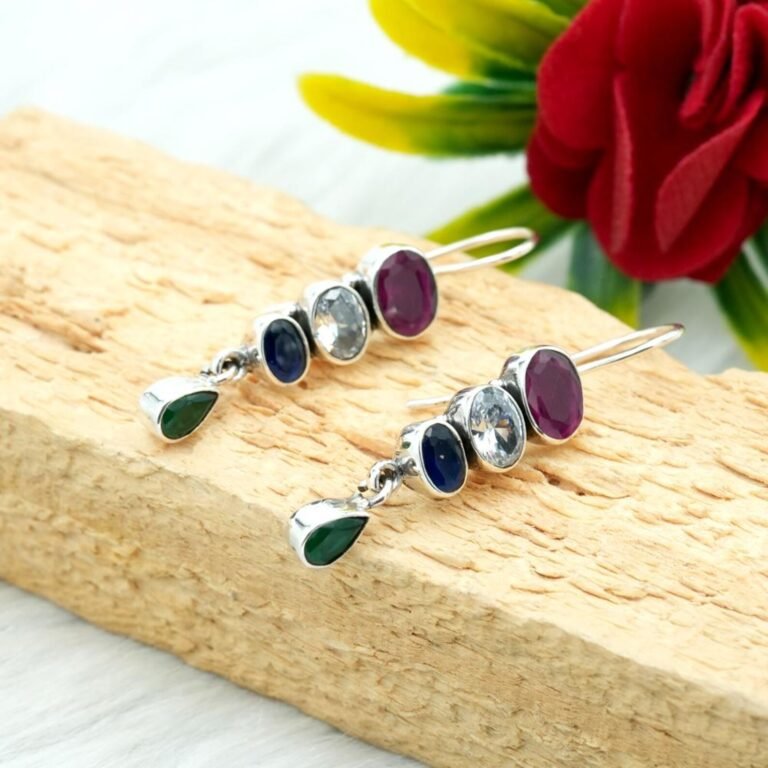 925 Silver Earring Natural Gemstone Earring Emerald Earring Ruby Earring Sapphire Earring Wedding Earring Multi Color Earring E0156-GS