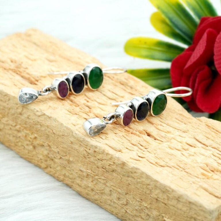 925 Silver Earring Natural Gemstone Earring Emerald Earring Ruby Earring Sapphire Earring Wedding Earring Multi Color Earring E0155-GS