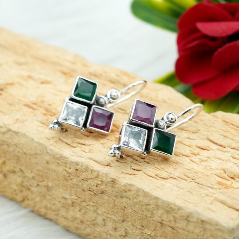 925 Silver Earring Natural Gemstone Earring Emerald Earring Ruby Earring Sapphire Earring Wedding Earring Multi Color Earring Jewelry E0154-GS