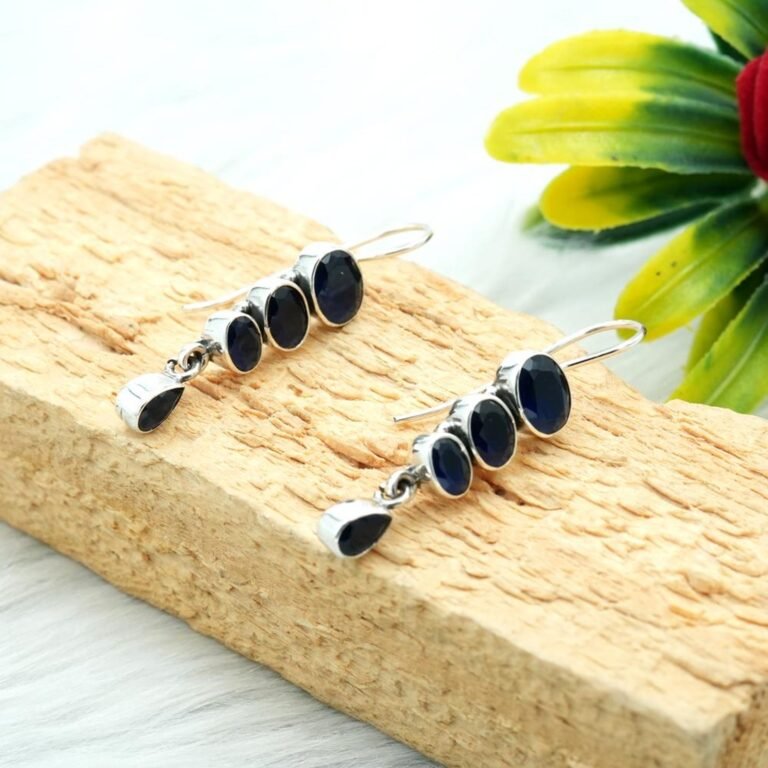 Sapphire Earring 925 Sterling Silver Earring Natural Blue Gemstone Earring Wedding Jewelry Emerald Jewelry Gift For Her E0148-GS
