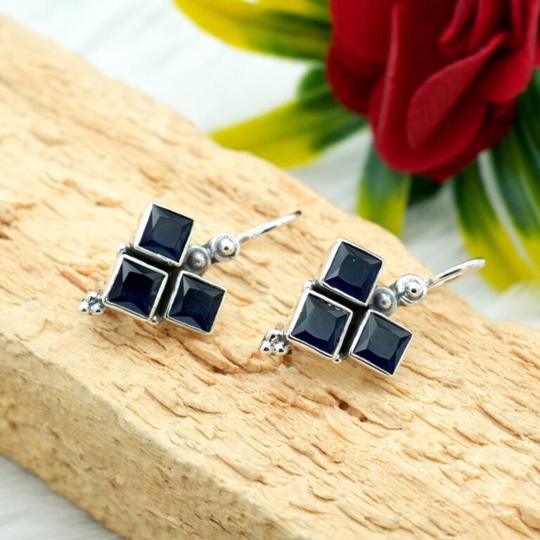 Sapphire Earring 925 Sterling Silver Earring Natural Blue Gemstone Earring Wedding Jewelry Emerald Jewelry Gift For Her E0147-GS