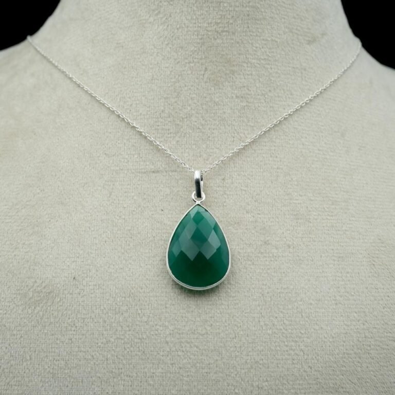 Green Onyx Necklace 925 Sterling Silver Necklace Wedding Jewelry Gift For Her Gemstone Necklace NL0085-GS