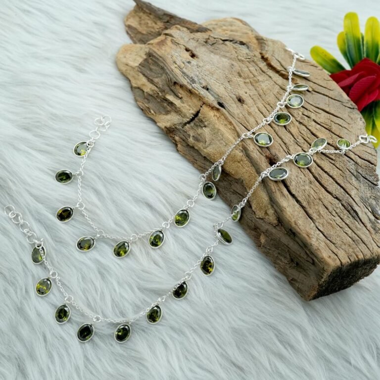 Natural Genuine Peridot 925 Sterling Silver Anklets 10 Inches Green Gemstone Anklets Pair Adjustable Anklets Gift For Her A0003-GS