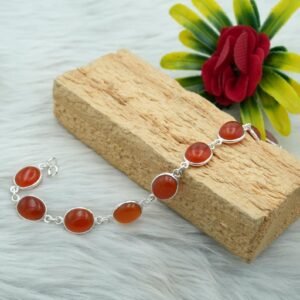 Natural Orange Carnelian Bracelet 925 Sterling Silver Red Carnelian Oval Faceted Gemstones Bracelet Wedding Bracelet Gift Item BR0025-GS